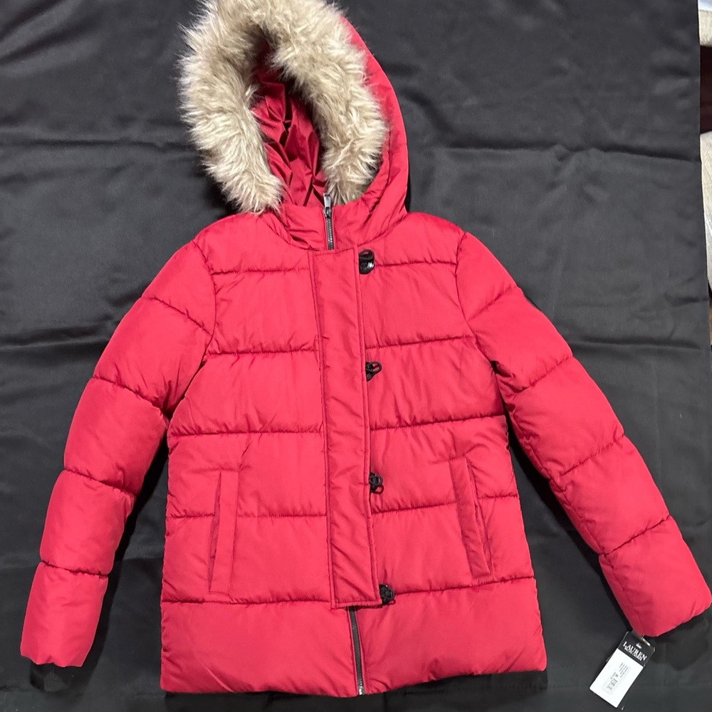 Polo by Ralph Lauren Red Puffer Jacket with Faux Fur Hood